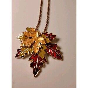 Vintage Maple Leaf Tri-Color Enamel Three-dimensional Necklace